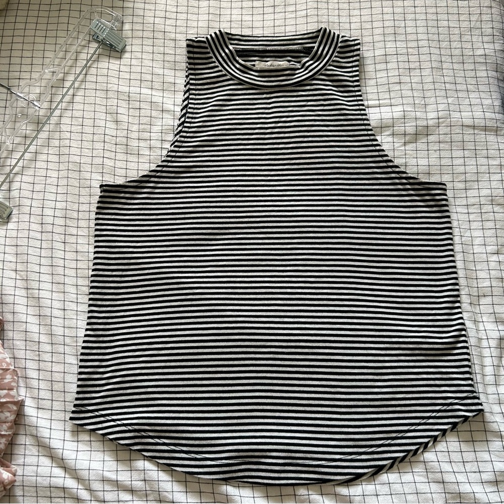 Madewell Striped Black and White Sleeveless mock neck Top